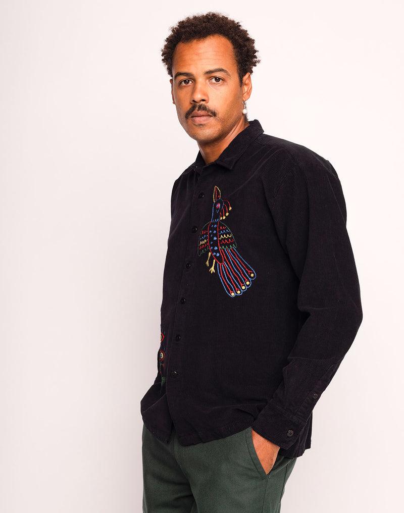 OLOW Decré Take Off Cord-Overshirt in Schwarz – Herren Seitenansicht